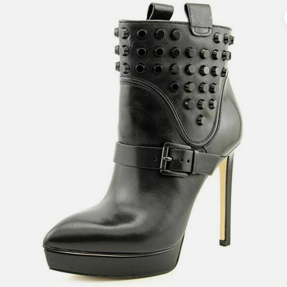 Michael Kors Bryn Studded Platform Bootie Black Leather Goth Biker Dom Heel - Picture 1 of 16